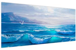 Slika - Ulje na platnu mora s galebovima (120x50 cm)