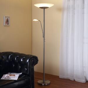 Lindby Ragna LED podna lampa, lampa za čitanje, nikl, dimabilna, prigušiva, Metalik, Dnevni boravak/blagovaonica, Metal, Svjetlo za čitanje