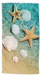 Plavi/bež ručnik za plažu od samta 100x180 cm Beachvibe – Good Morning