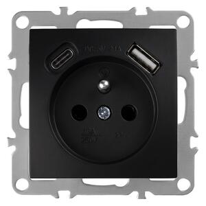 Jednostruka utičnica s uzemljenjem + USB-A USB-C OSTE JNH004-G Black