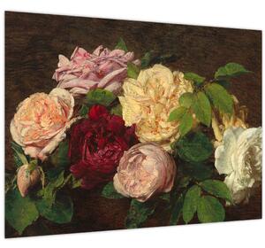 Staklena slika - Henri Fantin-Latour, Roses de Nice on a Table, reprodukcije (70x50 cm)