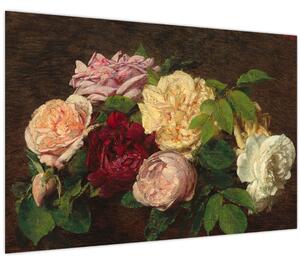 Slika - Henri Fantin-Latour, Roses de Nice on a Table, reprodukcije (90x60 cm)