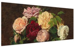 Slika - Henri Fantin-Latour, Roses de Nice on a Table, reprodukcije (120x50 cm)