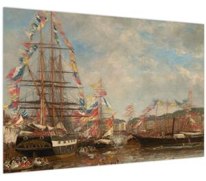 Slika - Eugène Boudin, Festival in the Harbor of Honfleur, reprodukcije (90x60 cm)