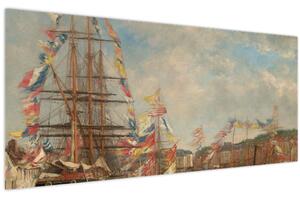 Slika - Eugène Boudin, Festival in the Harbor of Honfleur, reprodukcije (120x50 cm)