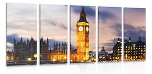 5-dijelna slika noćni Big Ben u Londonu