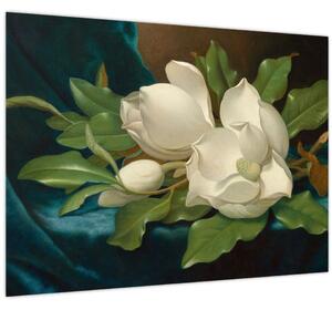 Staklena slika - Martin Johnson Heade, Giant Magnolias on a Blue Velvet Cloth, reprodukcije (70x50 cm)