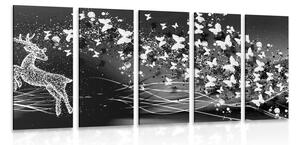 5-dijelna slika divni jelen s leptirima u crno-bijelom dizajnu