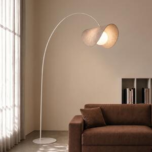 Lucande Sansibar LED svjetiljka u obliku luka, bež, 180 cm, dimabilna, prigušiva, Bež, Dnevni boravak/blagovaonica, Tkanina / tekstil