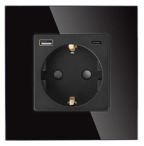 EU utičnica +USB A+USB C 20W, crna