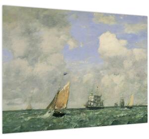 Staklena slika - Eugène Boudin, Ships and Sailing Boats Leaving Le Havre, reprodukcije (70x50 cm)