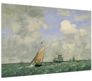 Slika - Eugène Boudin, Ships and Sailing Boats Leaving Le Havre, reprodukcije (90x60 cm)