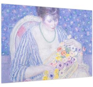 Staklena slika - Frederick Carl Frieseke, The Basket of Flowers, reprodukcije (70x50 cm)