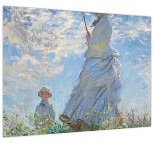 Staklena slika - Claude Monet, Woman with a Parasol - Madame Monet and Her Son, reprodukcije (70x50 cm)