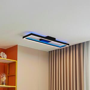 Lucande Smart LED stropna svjetiljka Tjado, 100 cm, crna, RGBW, prigušiva, Crno, Dnevni boravak/blagovaonica, Metal