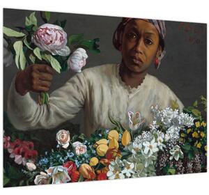 Staklena slika - Frédéric Bazille, Young Woman with Peonies, reprodukcije (70x50 cm)