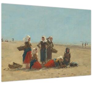 Staklena slika - Eugène Boudin, Women on the Beach at Berck, reprodukcije (70x50 cm)