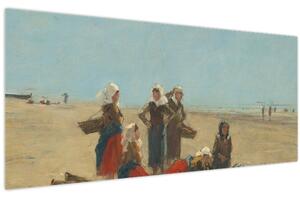 Slika - Eugène Boudin, Women on the Beach at Berck, reprodukcije (120x50 cm)