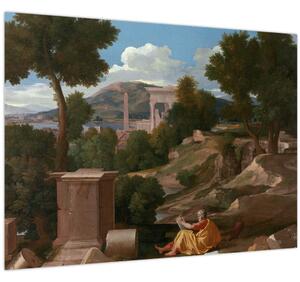 Staklena slika - Nicolas Poussin, Landscape with Saint John on Patmos, reprodukcije (70x50 cm)