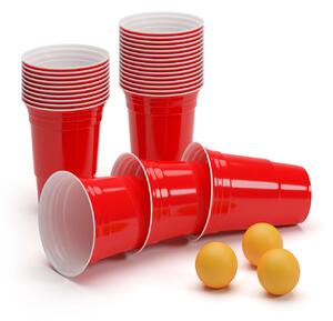 BeerCup Andrews, crvene čaše za pivo, 473 ml (16 oz), čvrste, uključujući kuglice i pravila