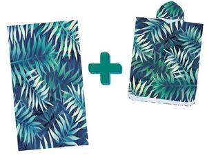 Plažni set BORNEO – ručnik 100×180 cm i pončo 80×145 cm, tamno plavi