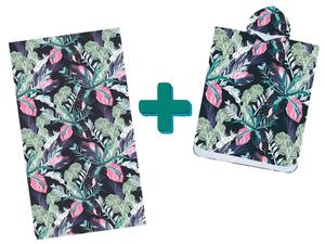 Plažni set NIGHT BLOSSOM – ručnik 100×180 cm i pončo 80×145 cm, crni