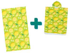 Plažni set LEMONS – ručnik 100×180 cm i pončo 80×145 cm, zeleni