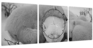 Slika - Polarni medvjedi, crno-bijela (sa satom) (90x30 cm)