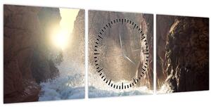 Slika - Stijene i valovi oceana (sa satom) (90x30 cm)