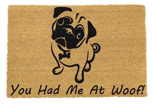 Otirač ​od prirodnih kokosovih vlakana Artsy Doormats You Had Me At Woof Pug, 40 x 60 cm