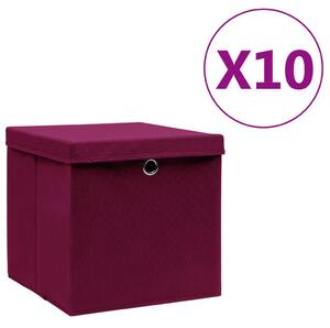 VidaXL Kutije za pohranu s poklopcima 10 kom 28x28x28 cm tamnocrvene