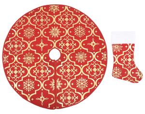 VidaXL Luksuzna podloga za božićno drvce s čarapom crvena 90cm tkanina