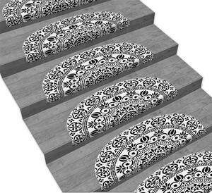 Set od 16 crno-bijelih tepiha za stepenice Vitaus Anatolian Lace, 20 x 65 cm