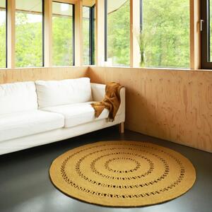 Senf žuti ručno rađeni tepih od mješavine vune i pamuka Nattiot Bibek, ø 110 cm
