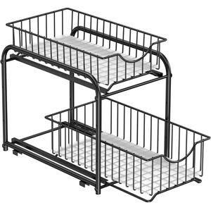Kuhinjski organizator na 2 etaže, 21 x 36,5 x 27,3 cm, crne boje