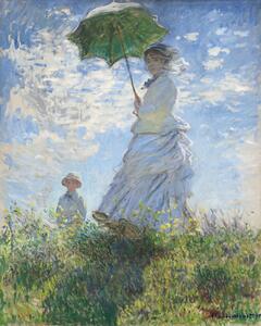 Claude Monet - Reprodukcija umjetnosti Woman with a Parasol - Madame Monet and Her Son, (30 x 40 cm)