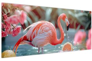 Slika - Flamingo u ribnjaku (120x50 cm)