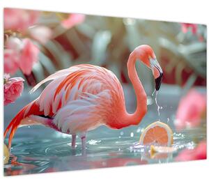 Slika - Flamingo u ribnjaku (90x60 cm)