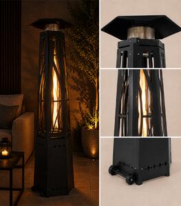 Elegantni plinski grijač za terasu od 13 kW s efektom plamena – 210 cm, crni
