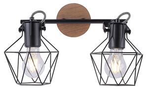 Industrijska stropna svjetiljka crna s drvetom 2 svjetla - Sven