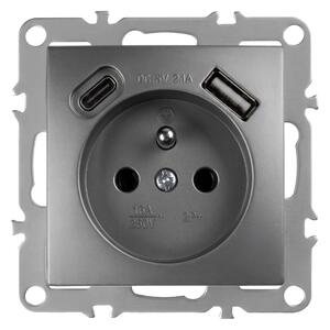 Jednostruka utičnica s uzemljenjem + USB-A USB-C OSTE JNH004-G Grey