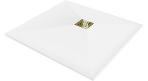 Mexen Stone+ kompozitna kvadratna tuš kada 90 x 90 cm, bijela, zlatni pokrov - 44109090-G