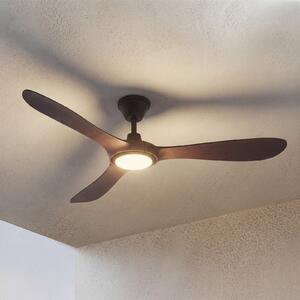 Lucande Winrod LED vanjski stropni ventilator, tamno drvo, prigušiv, prigušiva, Drvo, Plastika