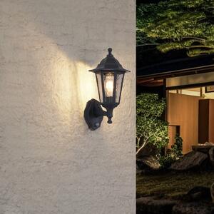 Vanjska zidna svjetiljka crna sa senzorom pokreta IP44 - New Haven Hammered