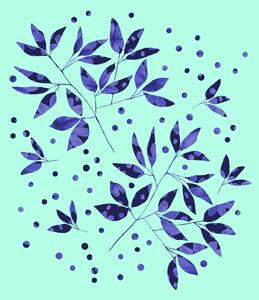 Umjetnička fotografija Floral Branches Blue Pattern On Mint, Michele Channell, (30 x 40 cm)