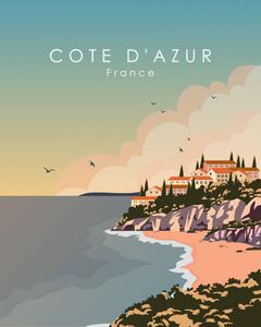 Ilustracija Cote Dazur France travel poster, Kristina Bilous, (30 x 40 cm)