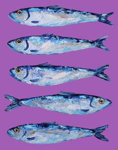 Ilustracija Sardines on Purple, Alice Straker, (30 x 40 cm)