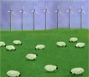 Ilustracija Illustration of flock of sheep grazing, Westend61