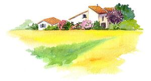 Ilustracija Rural house and yellow field in, zzorik