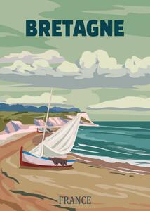 Ilustracija Travel poster Bretagne France, vintage sailboat,, VectorUp